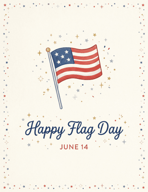 Happy Flag Day card with American flag and confetti