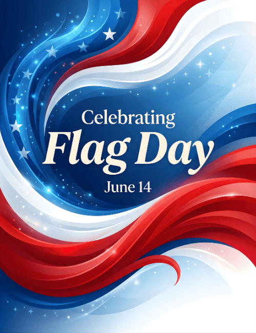 Flag Day red blue waves celebrating June 14 card