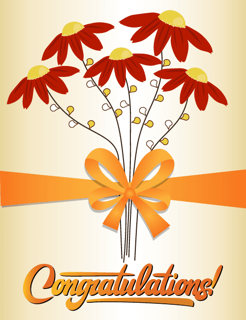 Floral Congrats Card with Orange Ribbon – Elegant Bouquet Design