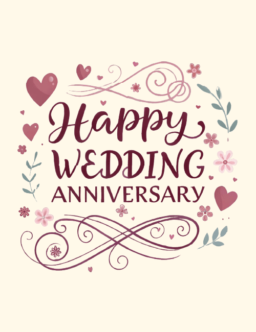 Floral Elegant Happy Wedding Anniversary Card
