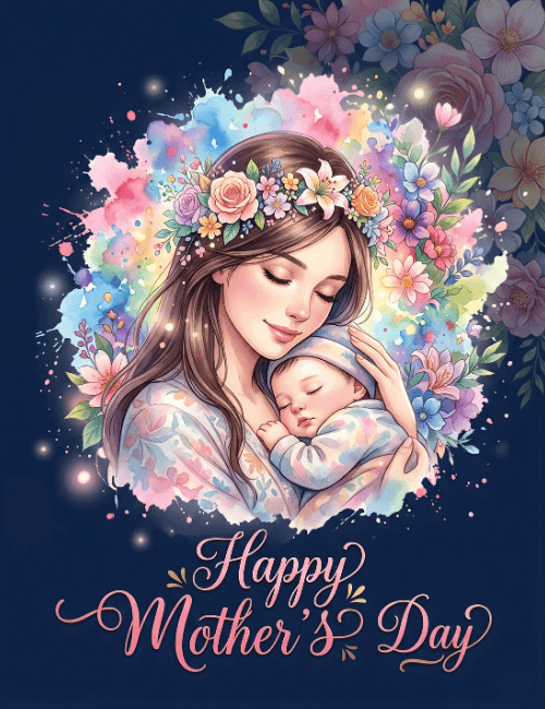 Happy Mother’s Day Floral Mom and Baby Card