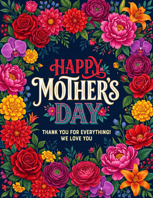 Beautiful Floral Happy Mother's Day Card with Rich Color Flowers