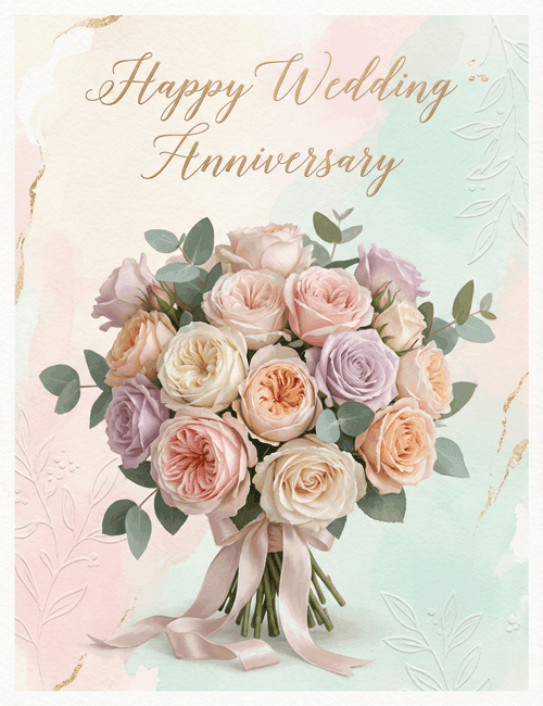 Floral Happy Wedding Anniversary Card