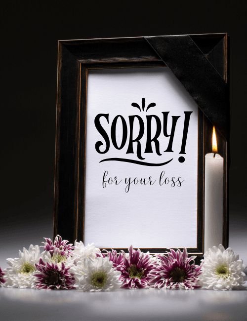 Framed Candle "Sorry for Your Loss" Sympathy Card – Dark Floral Theme