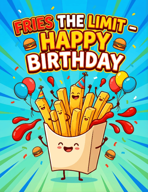 Fries The Limit Happy Birthday Card | Funny Fries Birthday Card