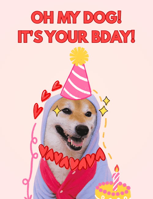 Funny Dog Happy Birthday Card Oh My Dog It’s Your Bday Cute Pet Design