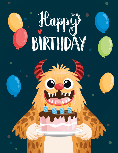Funny Monster Birthday Card for Kids