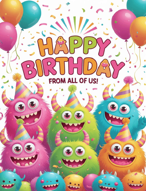 Funny Monster Birthday Card From All of Us