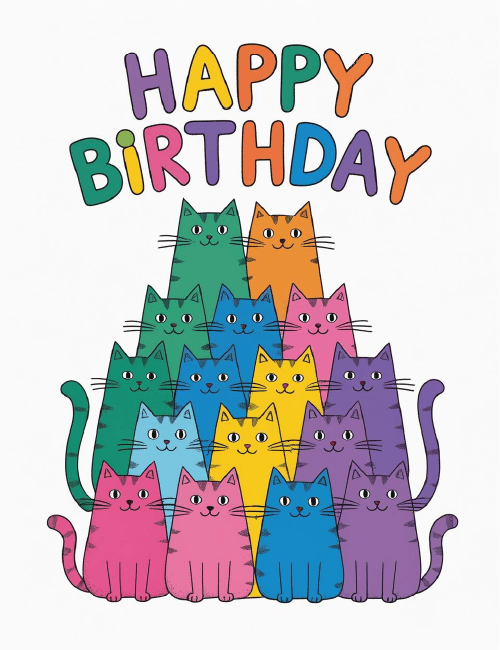 Colorful Cat Stack Birthday Card