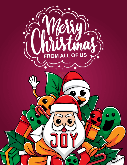 Funny Cartoon Santa Christmas Card – From All of Us