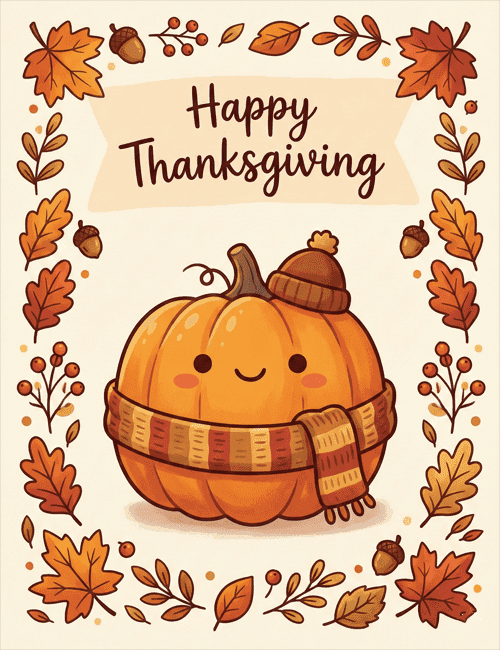 Cute Pumpkin Happy Thanksgiving Greeting Card