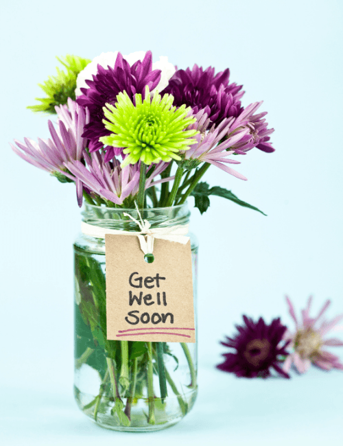 Floral Get Well Soon Card – Handwritten Note with Fresh Flowers
