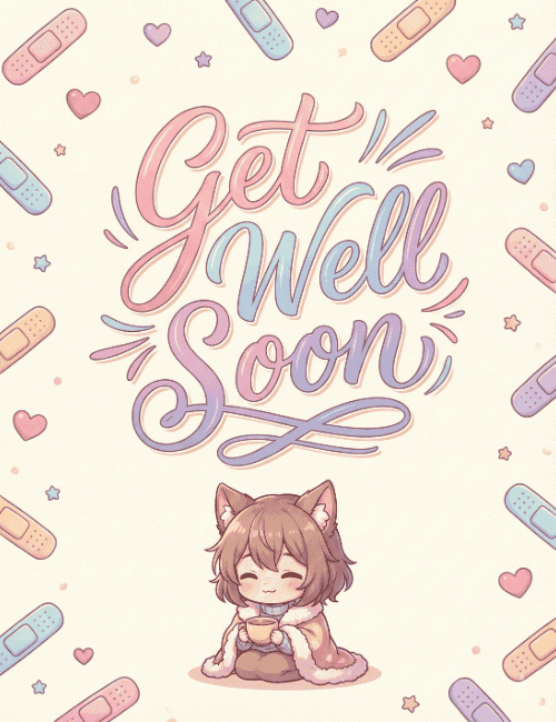 get well soon cute pastel card