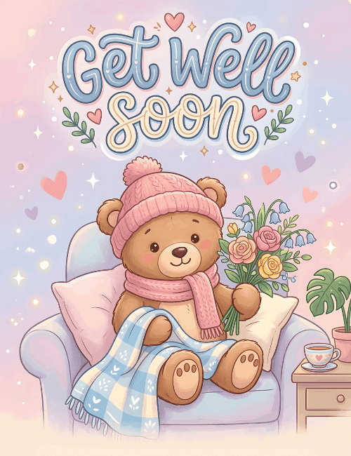 Get Well Soon Teddy Cute Recovery Card