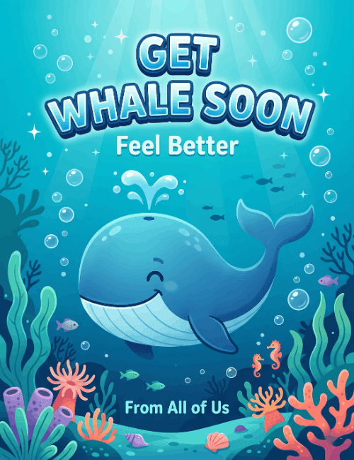 Get Whale Soon Cute Animal Get Well Card From All of Us