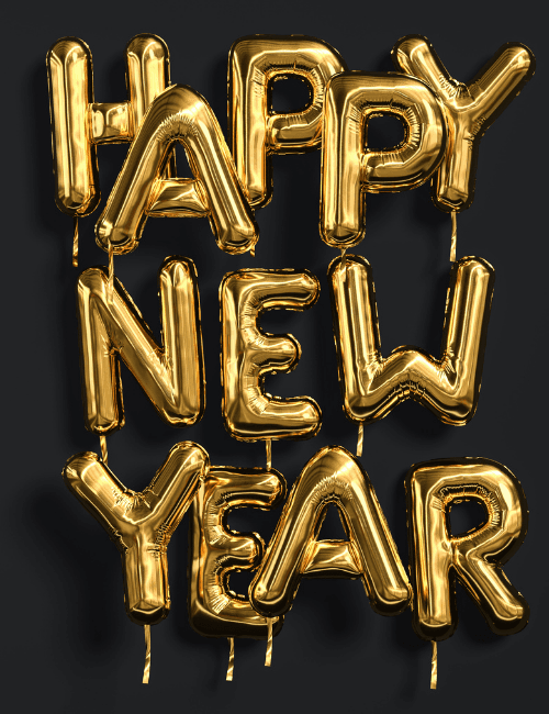 Golden Balloon Happy New Year Card