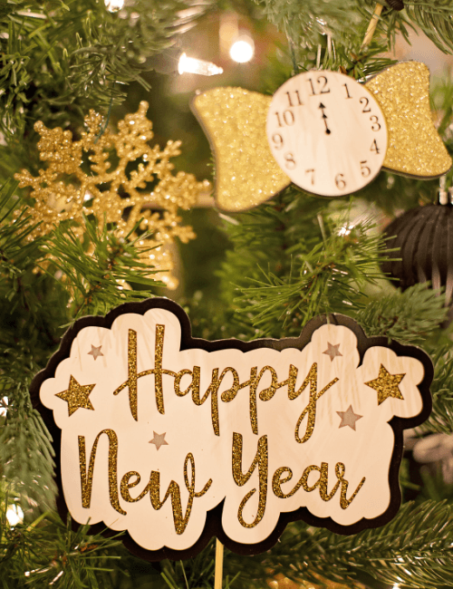 Golden Clock Happy New Year Card