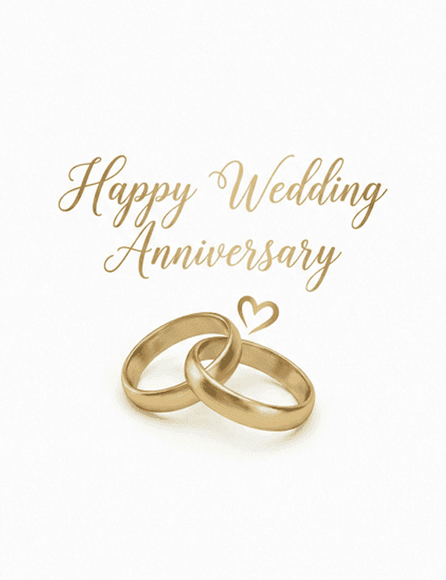 Golden Rings Happy Wedding Anniversary Card