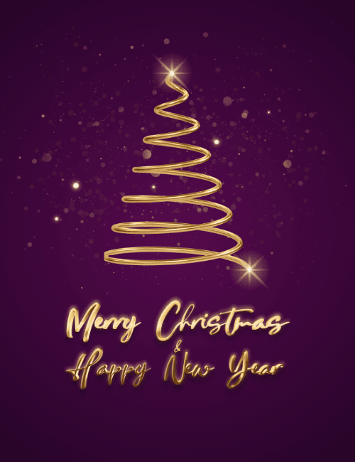 Golden Tree — Merry Christmas Card (full card preview)