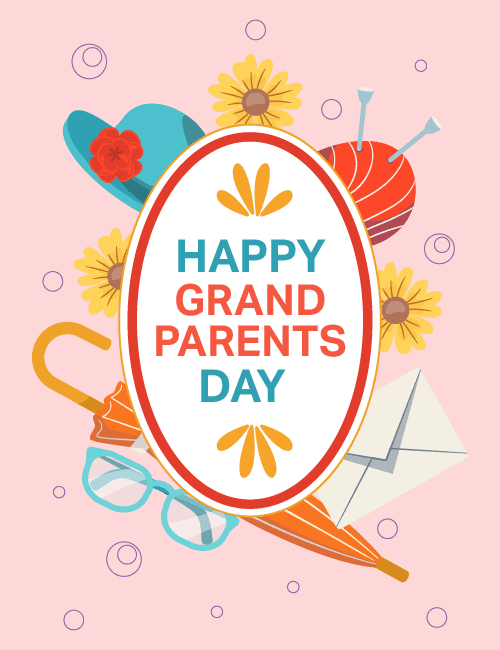 Grandparents Day Card with Accessories and Flowers