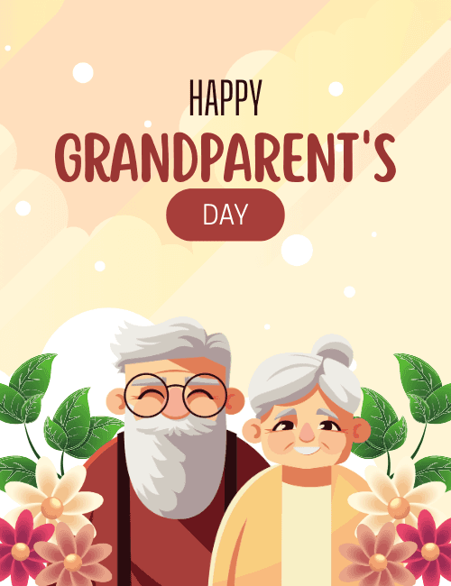 Floral Grandparents Day Card with Cute Couple