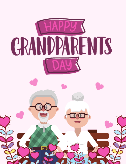 Grandparents Day Card with Cute Couple and Hearts