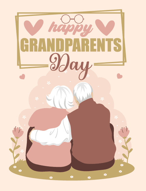 Sweet Grandparents Day Card with Elderly Couple Illustration