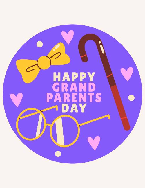 Playful Icon Grandparents Day Card with Glasses and Cane