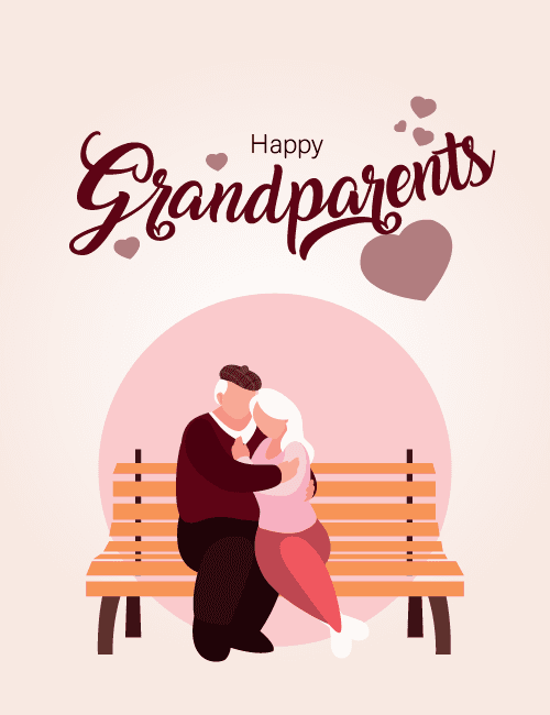 Romantic Grandparents Day Card with Couple on Bench