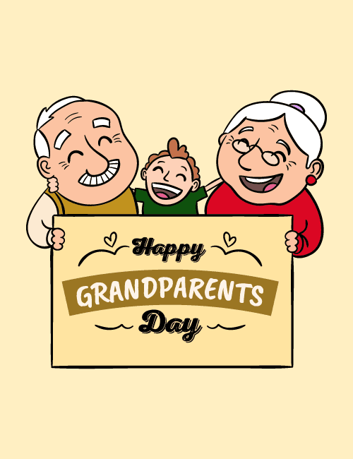 Happy Grandparents Day Card with Smiling Family Illustration
