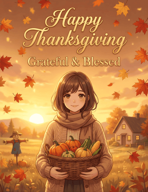 Happy Thanksgiving Grateful and Blessed Autumn Card