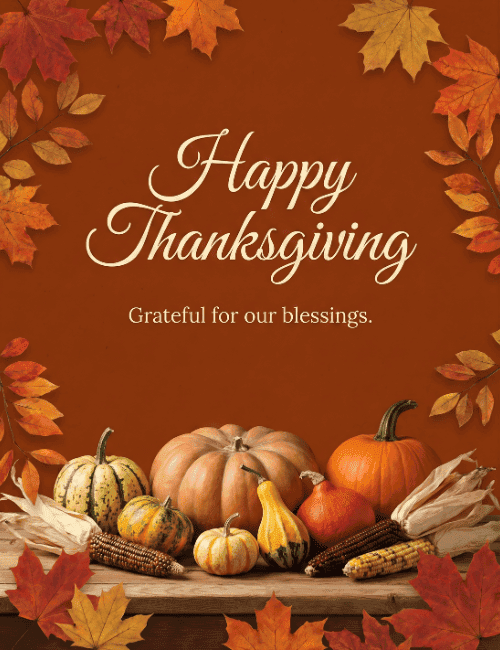 Happy Thanksgiving Grateful for Our Blessings Harvest Card