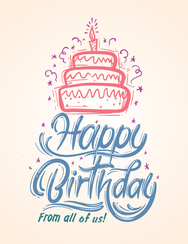 Hand-Drawn Happy Birthday Card – From All of Us, Artistic Sketch Style
