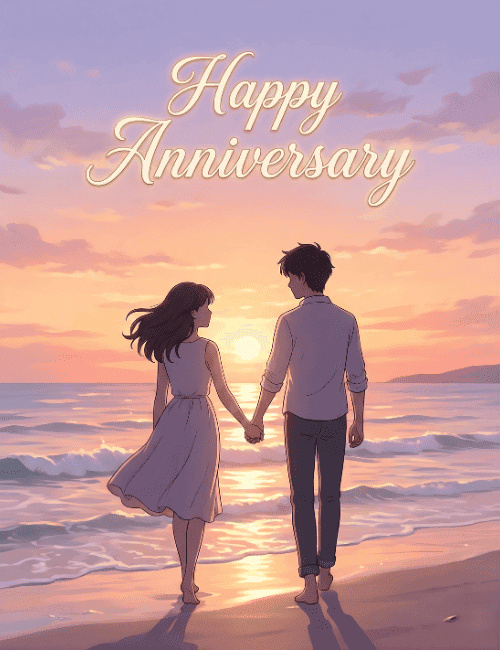Happy Anniversary Romantic Beach Sunset Card