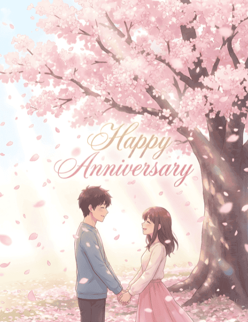 Happy Anniversary Romantic Cherry Blossom Card