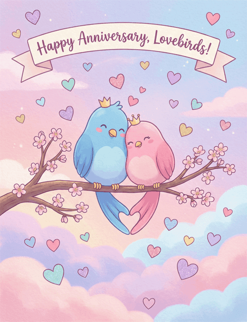 Happy Anniversary Lovebirds Cute Card