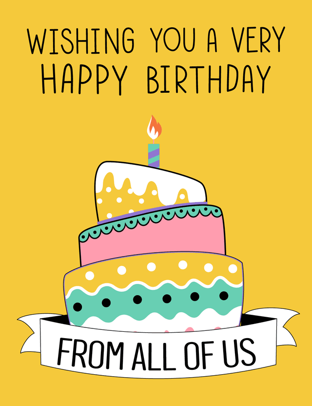 Happy Birthday Cake Greeting Card – From All of Us – Yellow Background