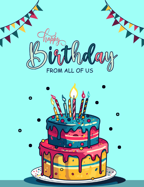 Happy Birthday Cake Card – From All of Us Greeting