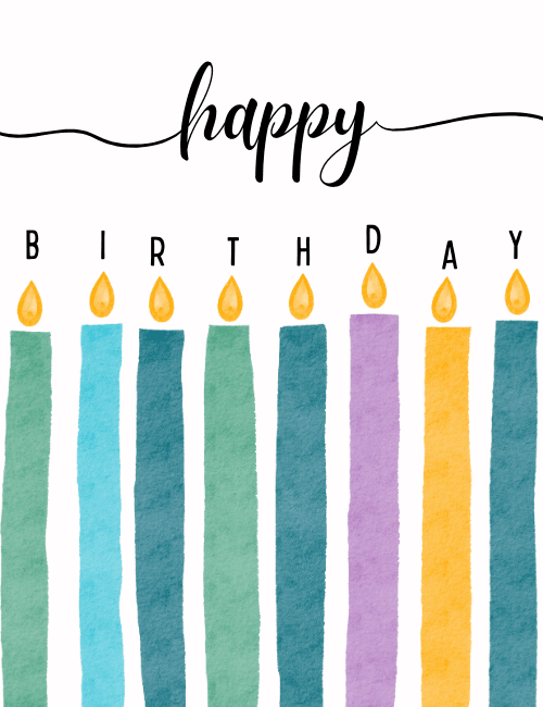 Happy Birthday Card – Watercolor Candles Minimal Design