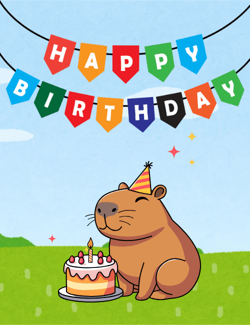 Happy Birthday Capybara Card – Cute Animal Birthday Group Card