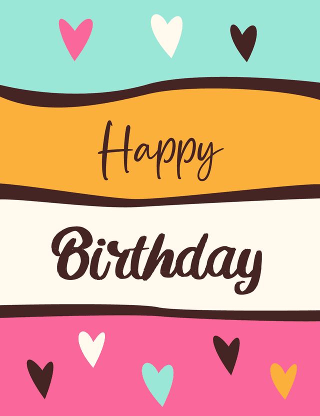 Modern Happy Birthday Card – Colorful Hearts – Digital Download