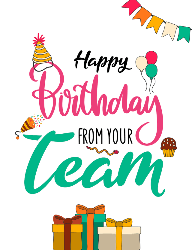 Birthday Card from Your Team – Office or Group Greeting with Gifts & Balloons