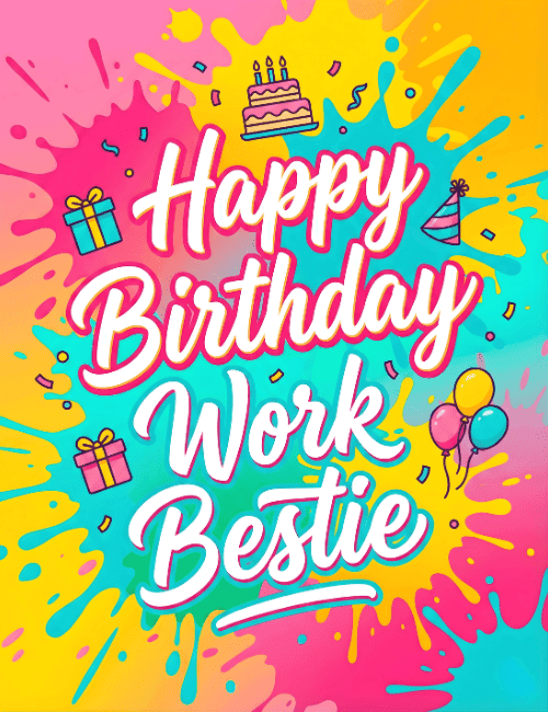 Happy Birthday Work Bestie Bright Color Splash Card