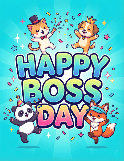 happy boss day cute animal card
