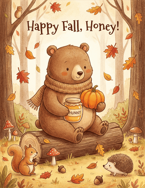 Cute Bear Happy Fall Thanksgiving Greeting Card