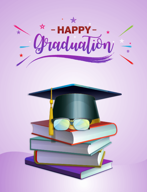 Happy Graduation – Cap, Books & Glasses Celebration Card