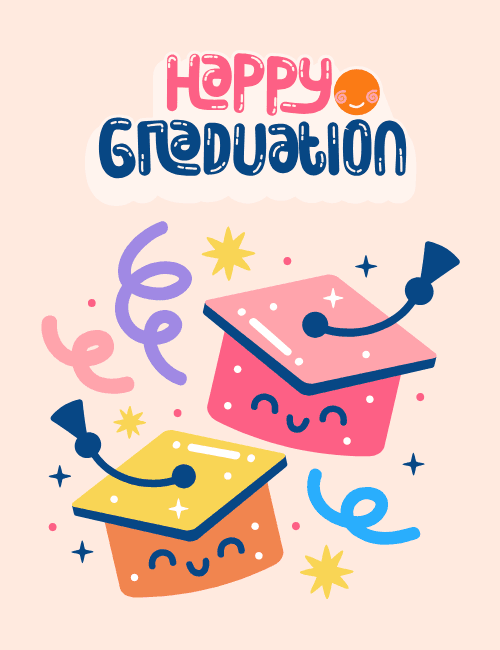 Happy Graduation – Cute Smiling Caps Card