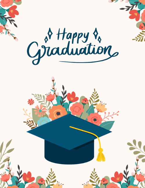 Happy Graduation – Floral Cap Design Card