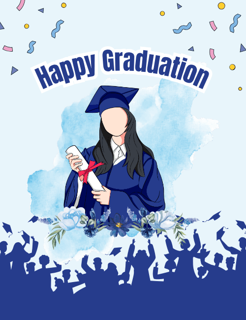 Happy Graduation – Girl in Blue Cap & Diploma Card