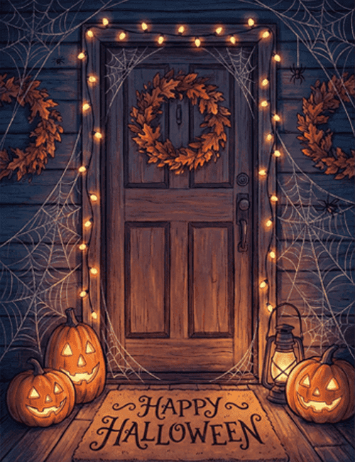 Halloween Door Decor Greeting Card